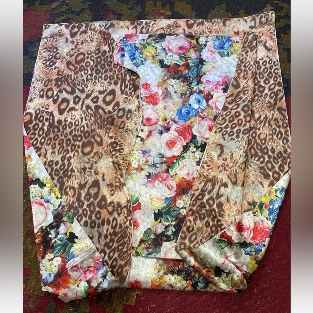 Shawl Scarf  100 Percent Silk Floral Animal Print Large Vintage 100x30”